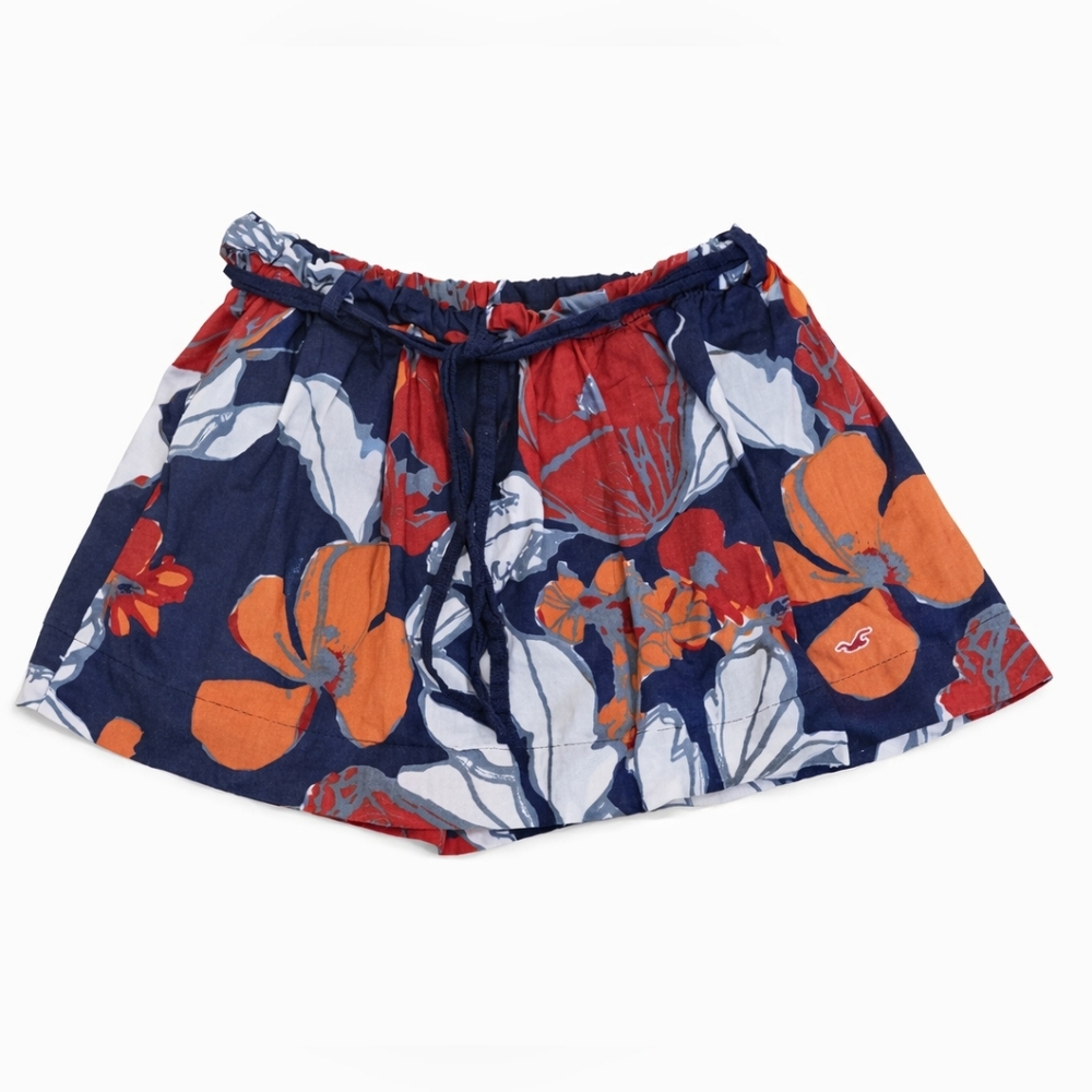 Hollister Navy Floral Mini Skirt with Orange & Red Accents